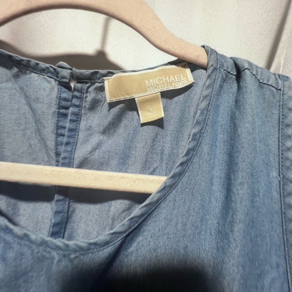 Michael Kors Chambray Tiered Ruffle Sleeveless Denim Blue Boho Dress Size Large - Picture 3 of 5